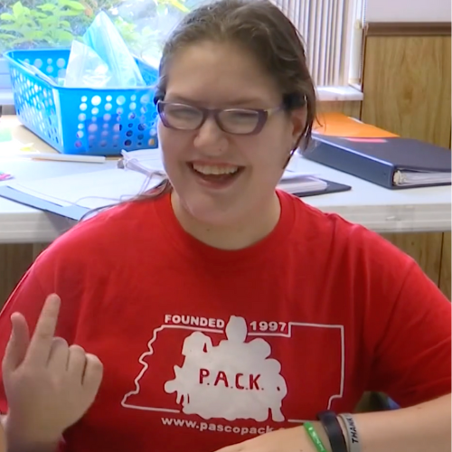 A girl smiling
