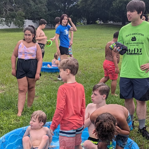Kids playing in pools